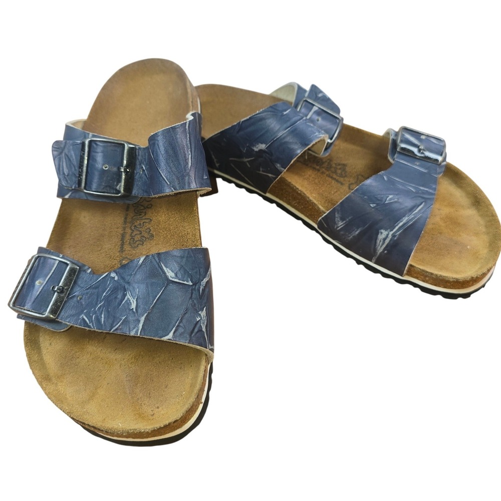 Birki's Birkenstock Blue Denim Distressed Double-Buckle Adjust Sandal 41 Silver
